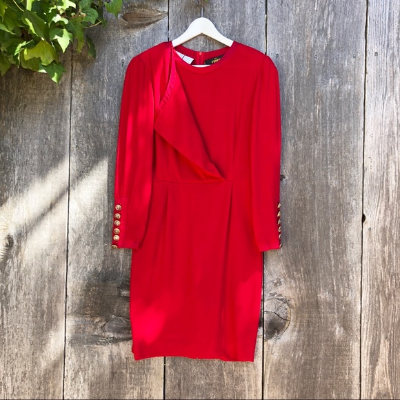 Fendi Dresses & Skirts - VINTAGE FENDI red holiday long sleeve sheath dress